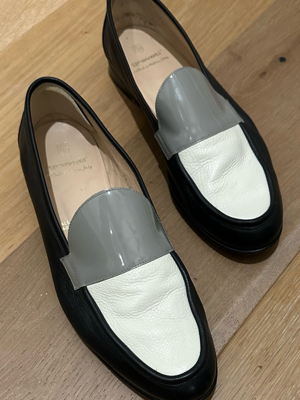 Woman’s Gravati Navy, White & Grey Hand Made Loafers
Us 10.5 M